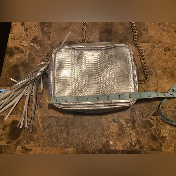 Victoria Secret~Silver Snake Print Crossbody with Gold Chain, Silver Tassel NWOT - Picture 13 of 15